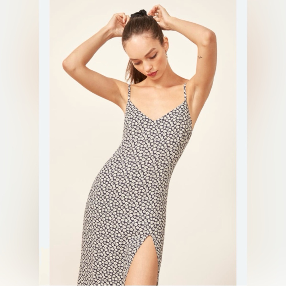 Reformation Navy Ditsy Floral Midi Slip Dress Wedding Guest Size 10